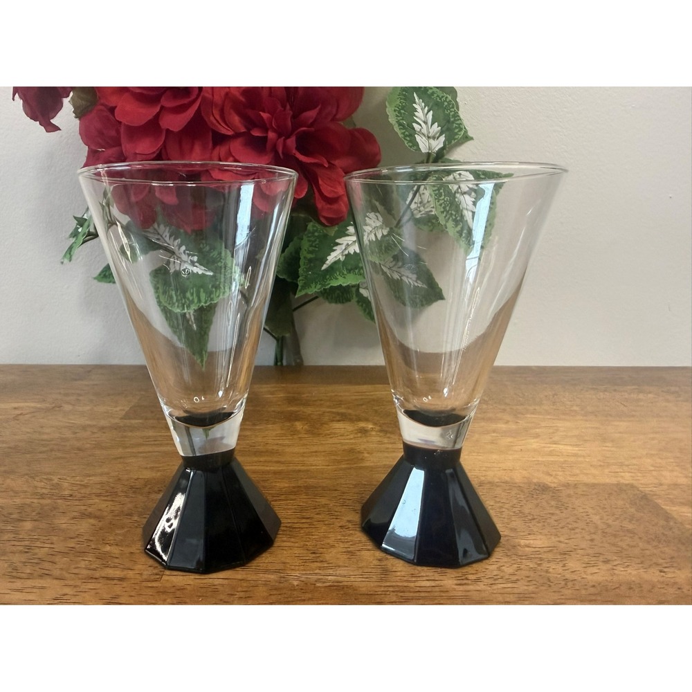 Cristal D'Arques Luminarc France 2 Black Stem Cordial Glasses Set Gothic Retro